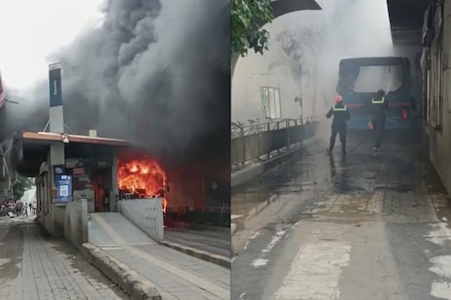 अहमदाबाद में बीआरटीएस बस में लगी आग, चालक के समय की पाबंदी से बच गई यात्रियों की जान |